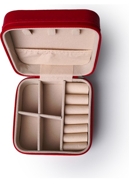 Çift Gözlü Seyahat Tipi Takı Kutusu Kırmızı