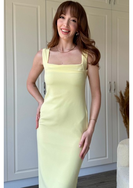 Sarı Askılı Maxi Elbise