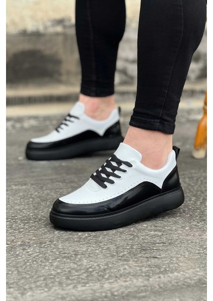 Kömür Beyaz Rugan Ortopedik Taban Erkek Casual Ayakkabı