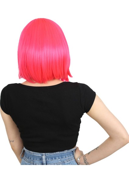 Küt Kahküllü Fiber Sentetik Peruk / Neon Pembe fırsatları