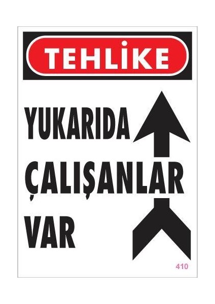 Yukarıda Çalışanlar Var Uyarı Levhası 25X35 Kod: 410