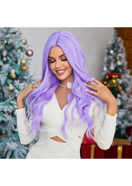 Su Dalgalı Açık Mor Tül Peruk modelleri