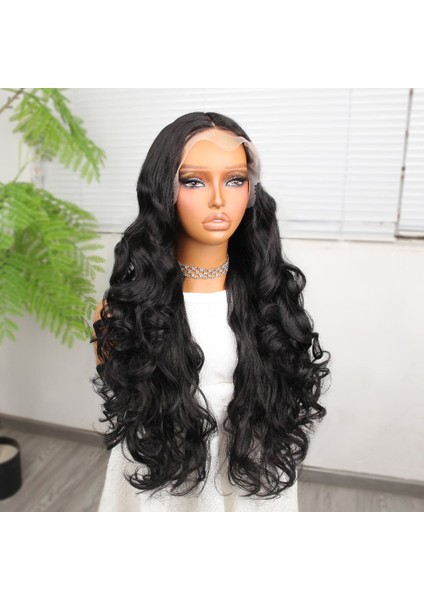 Gür Yoğun Su Dalgalı Siyah Fiber Sentetik Uzun Tül Peruk fiyatları