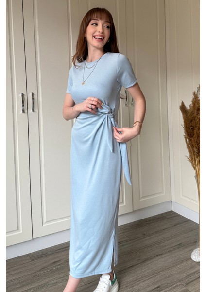 Bağlamalı Midi Modal Mavi Elbise modelleri