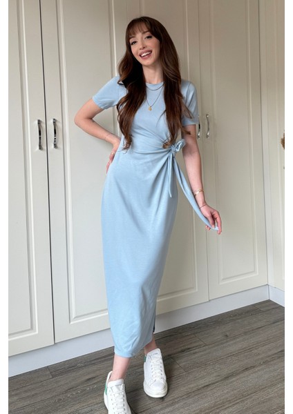 Bağlamalı Midi Modal Mavi Elbise fırsatları