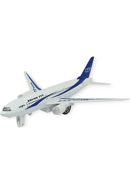 Çek Bırak Sesli Işıklı Metal Uçak - 180 - Mavi