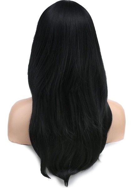 Katlı Kesim Perçemli Düz Fiber Sentetik Orta Boy Peruk / Siyah indirimleri