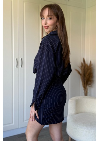 Çizgili Lacivert Gömlek Elbise fırsatları