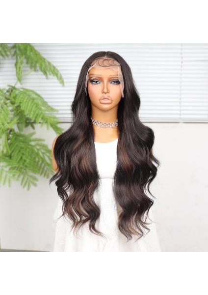 Koyu Kahverengi ve Bakır Işıltılı Dalgalı Fiber Sentetik Tül Peruk fiyatları