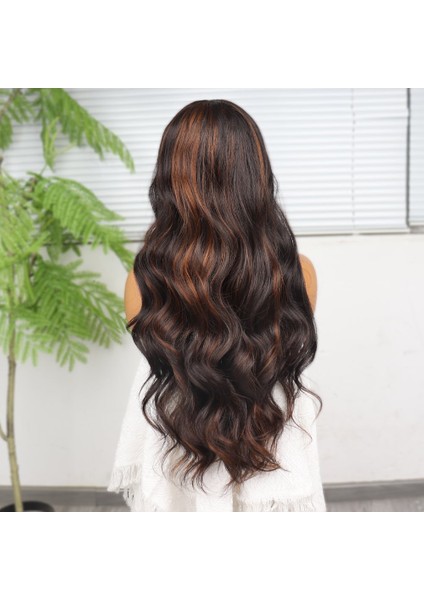 Koyu Kahverengi ve Bakır Işıltılı Dalgalı Fiber Sentetik Tül Peruk indirimleri