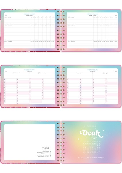 2026 Dikey Haftalık Ajanda – Yatay A5 Formda Spiralli Sert Kapak Haftalık Ajanda 21X15 cm Kolaj