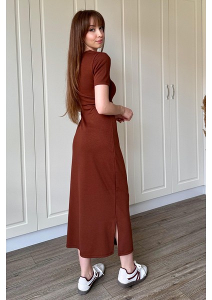 Bağlamalı Midi Modal Kahverengi Elbise indirimleri