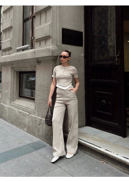 Düğme Yakalı Bej Alt Üst Takım S3943 modelleri