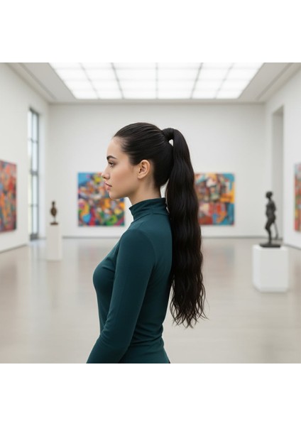 Lastik Tokalı At Kuyruğu Su Dalgalı / Siyah