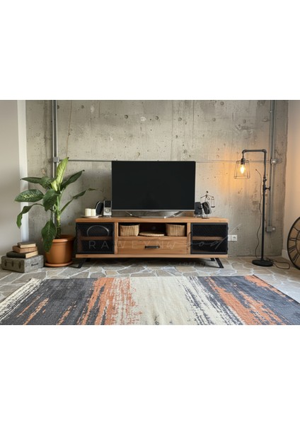 Style Doğal Ahşap Çekmeceli Tv Ünitesi - 120CM