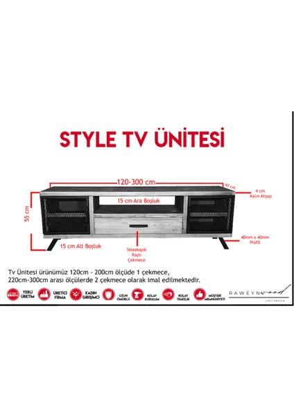 Style Doğal Ahşap Çekmeceli Tv Ünitesi - 120CM modelleri