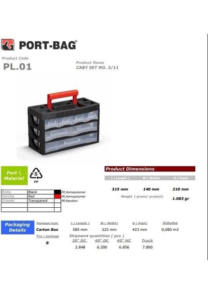 Portbag PL01 Caby 3/11 Çekmece Seti fiyatları