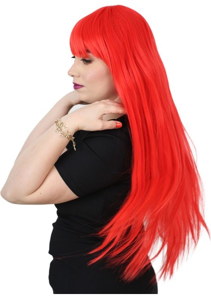 Uzun Kahküllü Fiber Sentetik Peruk / Kırmızı modelleri