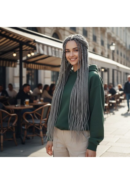 Afrika Örgüsü ve Rasta Için Sentetik Saç / Orta Ton Gri