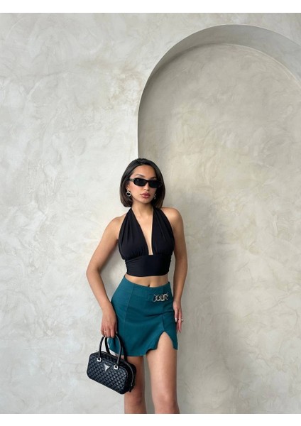 Zincirli Şort Etek Petrol Yeşili S24676 fırsatları
