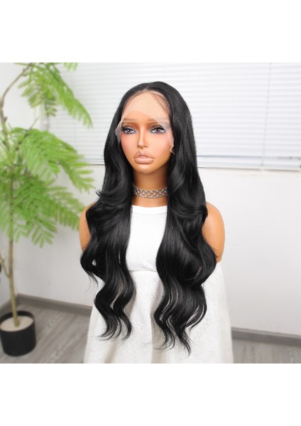 Siyah Fiber Sentetik Dalgalı Tül Peruk indirimleri