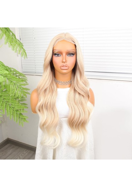 Açık Rus Kumralı Beyaz Platin Ombre Fiber Sentetik Tül Peruk fiyatları