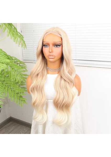 Açık Rus Kumralı Beyaz Platin Ombre Fiber Sentetik Tül Peruk fırsatları