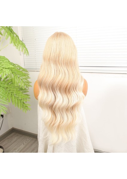 Açık Rus Kumralı Beyaz Platin Ombre Fiber Sentetik Tül Peruk indirimleri