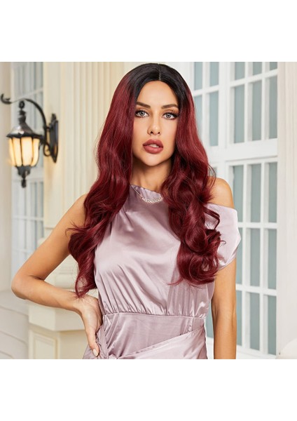 Siyah / Kızıl Ombreli Hafif Dalgalı Tül Peruk