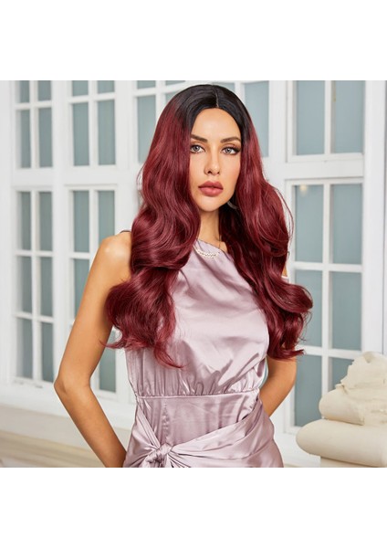 Siyah / Kızıl Ombreli Hafif Dalgalı Tül Peruk fırsatları