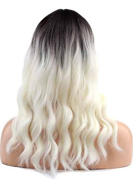 Dalgalı Kısa Perçemli Fiber Sentetik Peruk / Kahve / Beyaz Platin Ombreli indirimleri