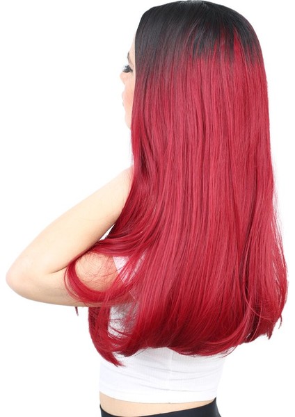 Fiber Sentetik Uzun Düz Peruk / Siyah / Kızıl Ombreli modelleri