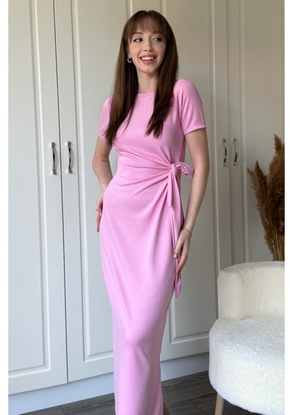 Bağlamalı Pembe Midi Modal Elbise fırsatları