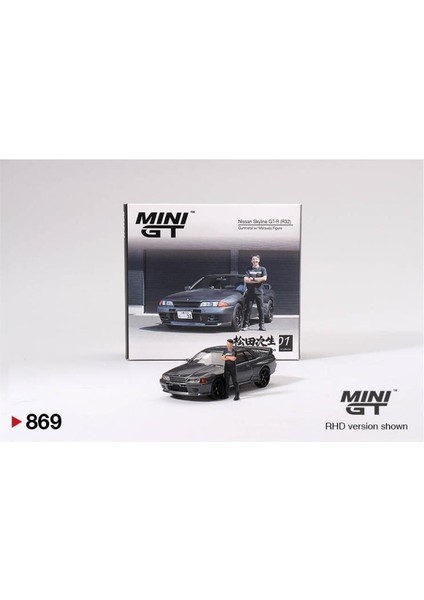 869 Nissan Skyline Gt-R (R32) Gunmetal W/ Matsuda Figure Tsugio Matsuda Collection 1/64 Model Araba