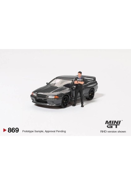 869 Nissan Skyline Gt-R (R32) Gunmetal W/ Matsuda Figure Tsugio Matsuda Collection 1/64 Model Araba modelleri
