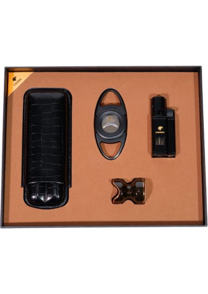 Çakmak Kesici Kılıf Sehpa Dörtlü Siyah Puro Seti CST0267