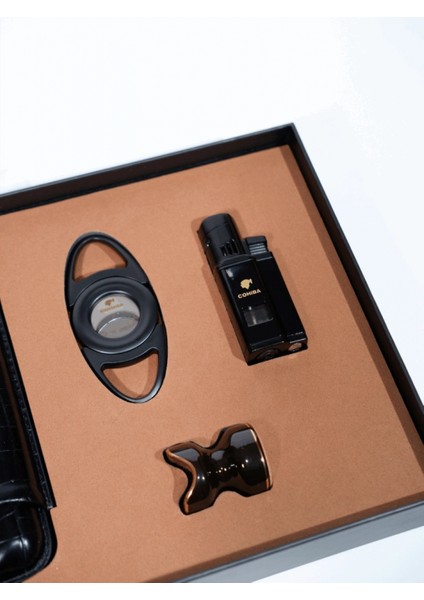 Çakmak Kesici Kılıf Sehpa Dörtlü Siyah Puro Seti CST0267 fırsatları