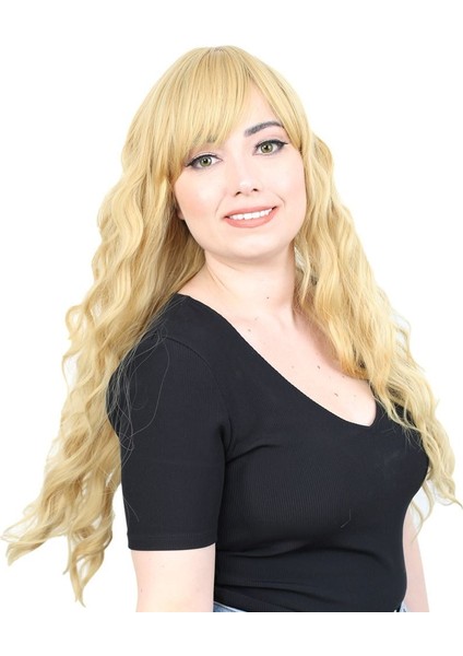 Perçemli Uzun Su Dalgası Fiber Sentetik Peruk / Sarı fiyatları