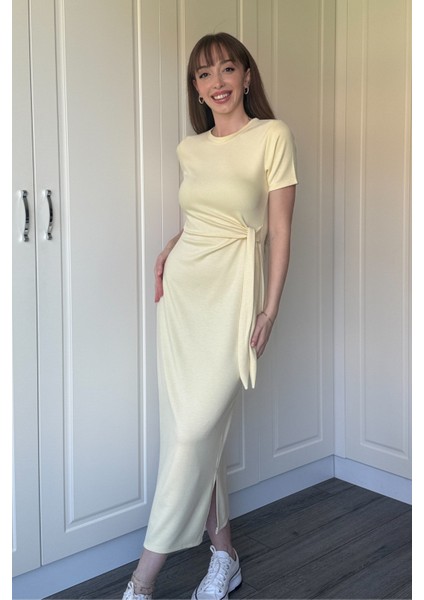 Bağlamalı Midi Modal Sarı Elbise fırsatları