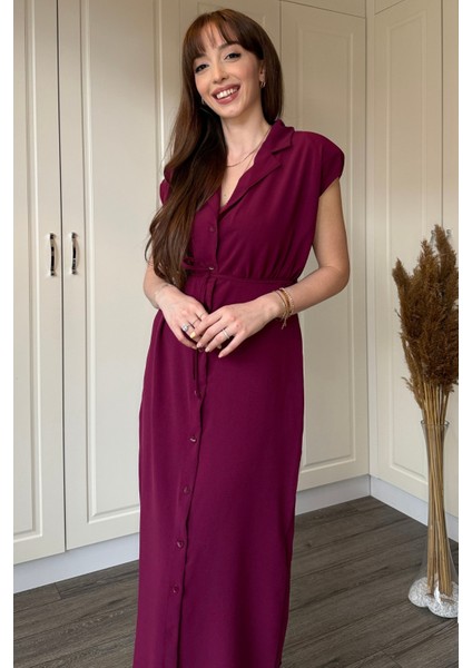 Bağlamalı Bordo Gömlek Elbise