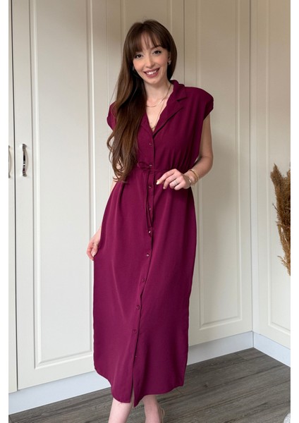 Bağlamalı Bordo Gömlek Elbise modelleri