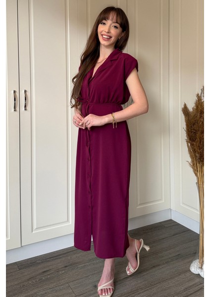 Bağlamalı Bordo Gömlek Elbise