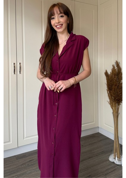 Bağlamalı Bordo Gömlek Elbise