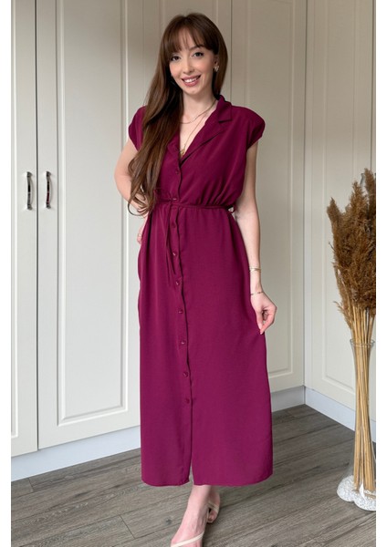 Bağlamalı Bordo Gömlek Elbise
