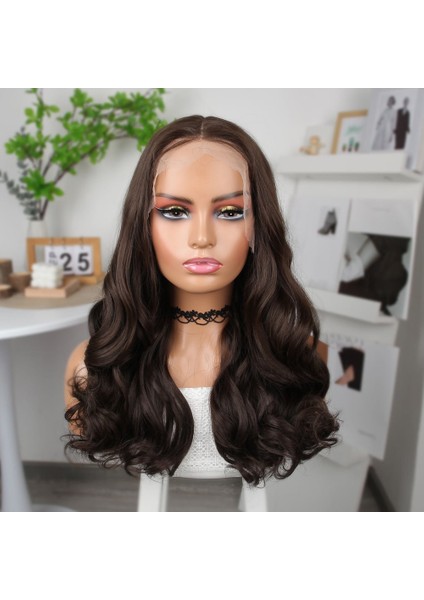Kahverengi Orta Boy Hafif Dalgalı Tül Peruk