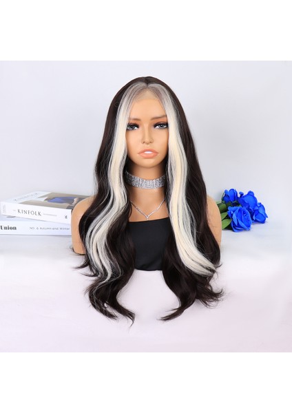 Koyu Kumral Perçemler Beyaz Platin Tül Peruk