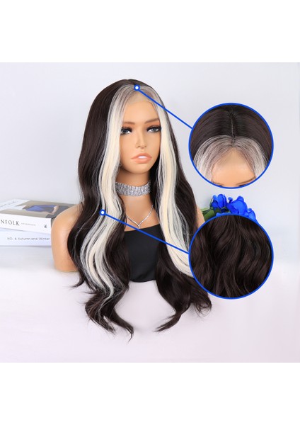 Koyu Kumral Perçemler Beyaz Platin Tül Peruk indirimleri