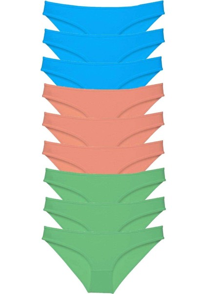 9 Adet Süper Eko Set Likralı Kadın Slip Külot Pudra Yeşil Mavi