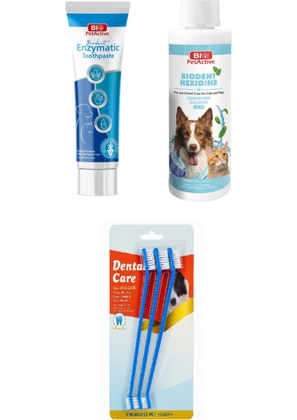 Bio Petactive Biodent Enzymatic Köpek Diş Macunu 100 ml + Biodent Hexidine 250 ml + Diş Fırçası 3 Lü