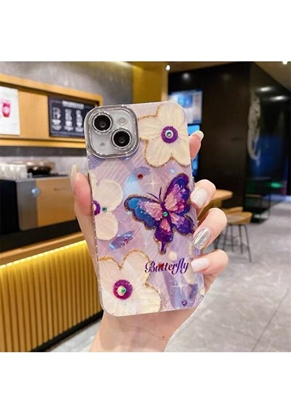 iPhone 13 Kılıf Renk Geçişli Taşlı Kamera Lens Korumalı Simli Butterfly Desenli Darbe Emici Kapak fırsatları